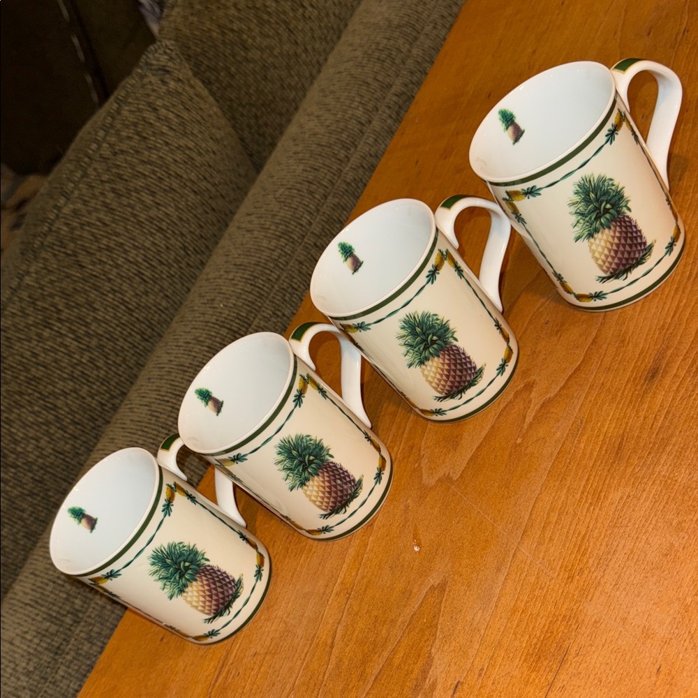 Set of 4 Roger Bucklin Inhesion Porcelain Pineapple Design Mugs
